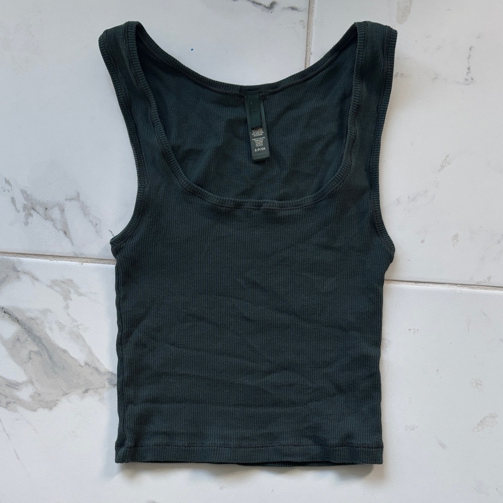 SKIMS Dark Green Ribbed Tank Top